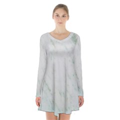 Greenish Marble Texture Pattern Long Sleeve Velvet V-neck Dress