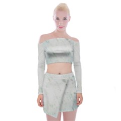 Greenish Marble Texture Pattern Off Shoulder Top with Skirt Set