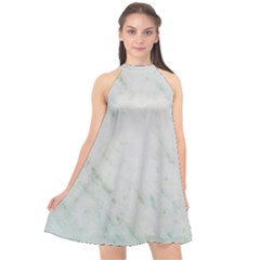 Greenish Marble Texture Pattern Halter Neckline Chiffon Dress 