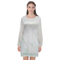 Greenish Marble Texture Pattern Long Sleeve Chiffon Shift Dress 