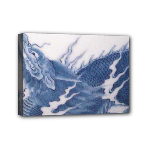 Blue Chinese Dragon Mini Canvas 7  X 5  by paulaoliveiradesign