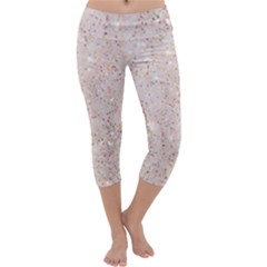 white sparkle glitter pattern Capri Yoga Leggings