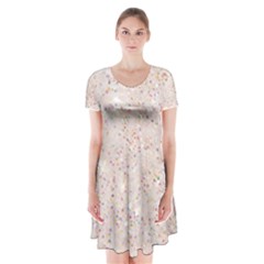 white sparkle glitter pattern Short Sleeve V-neck Flare Dress