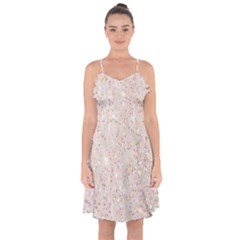 white sparkle glitter pattern Ruffle Detail Chiffon Dress