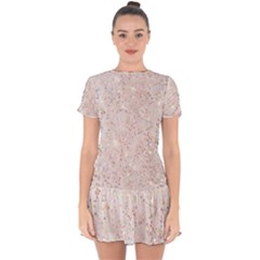 white sparkle glitter pattern Drop Hem Mini Chiffon Dress