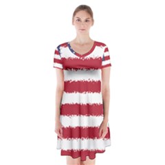 Flag Of The United States America Short Sleeve V-neck Flare Dress by paulaoliveiradesign