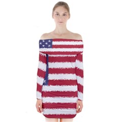 Flag Of The United States America Long Sleeve Off Shoulder Dress by paulaoliveiradesign