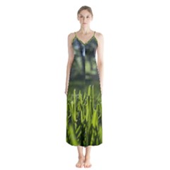 Green Grass Field Button Up Chiffon Maxi Dress by paulaoliveiradesign