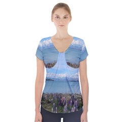 Lake Tekapo New Zealand Landscape Photography Short Sleeve Front Detail Top by paulaoliveiradesign