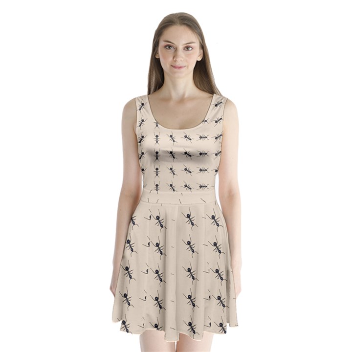 Ants Pattern Split Back Mini Dress 