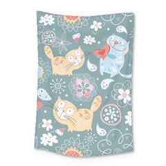 Cute Cat Background Pattern Small Tapestry