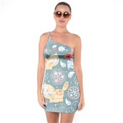 Cute Cat Background Pattern One Soulder Bodycon Dress