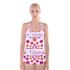 Be Yourself Pink Orange Dots Circular Boyleg Halter Swimsuit  by BangZart