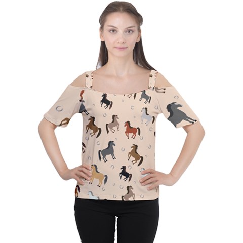 Horses For Courses Pattern Cutout Shoulder Tee by BangZart