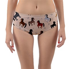 Horses For Courses Pattern Reversible Mid-waist Bikini Bottoms by BangZart