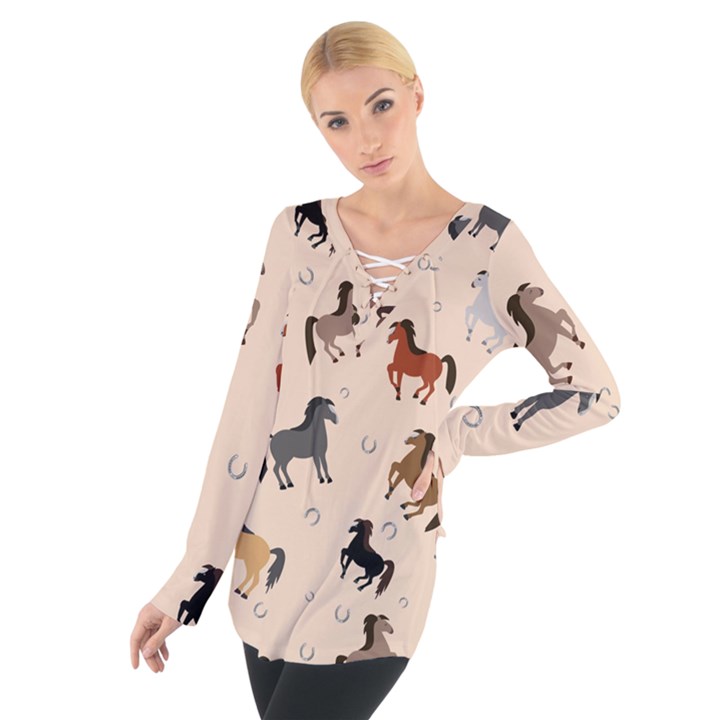 Horses For Courses Pattern Tie Up Tee