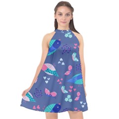 Birds And Butterflies Halter Neckline Chiffon Dress  by BangZart