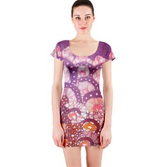 Colorful Art Traditional Batik Pattern Short Sleeve Bodycon Dress