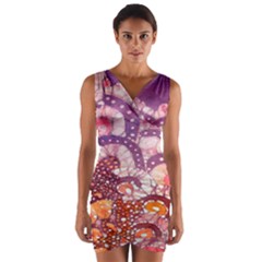 Colorful Art Traditional Batik Pattern Wrap Front Bodycon Dress