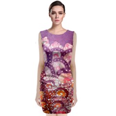Colorful Art Traditional Batik Pattern Sleeveless Velvet Midi Dress