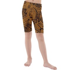 Art Traditional Batik Flower Pattern Kids  Mid Length Swim Shorts