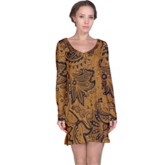 Art Traditional Batik Flower Pattern Long Sleeve Nightdress