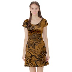 Art Traditional Batik Flower Pattern Short Sleeve Skater Dress by BangZart