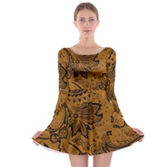 Art Traditional Batik Flower Pattern Long Sleeve Skater Dress