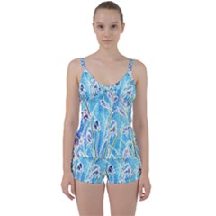 Art Batik Flowers Pattern Tie Front Two Piece Tankini