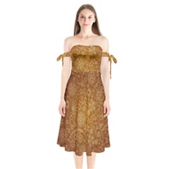 Batik Art Pattern Shoulder Tie Bardot Midi Dress