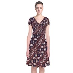 Art Traditional Batik Pattern Short Sleeve Front Wrap Dress