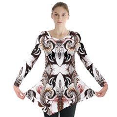 Art Traditional Batik Flower Pattern Long Sleeve Tunic 