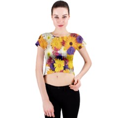 Colorful Flowers Pattern Crew Neck Crop Top by BangZart