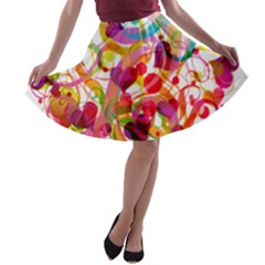 Abstract Colorful Heart A-line Skater Skirt
