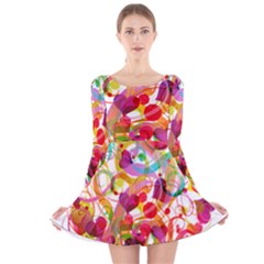 Abstract Colorful Heart Long Sleeve Velvet Skater Dress