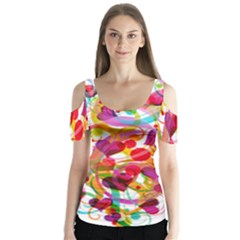 Abstract Colorful Heart Butterfly Sleeve Cutout Tee 