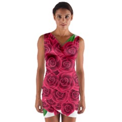 Floral Heart Wrap Front Bodycon Dress