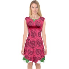 Floral Heart Capsleeve Midi Dress by BangZart