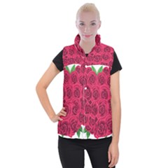 Floral Heart Women s Button Up Puffer Vest by BangZart