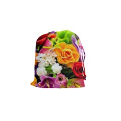 Colorful Flowers Drawstring Pouches (small) 