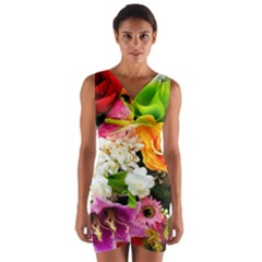 Colorful Flowers Wrap Front Bodycon Dress