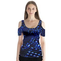 Blue Circuit Technology Image Butterfly Sleeve Cutout Tee 