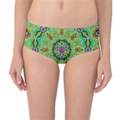 Golden Star Mandala In Fantasy Cartoon Style Mid-waist Bikini Bottoms by pepitasart