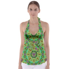 Golden Star Mandala In Fantasy Cartoon Style Babydoll Tankini Top by pepitasart