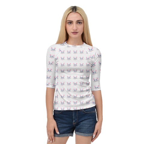 Pink Cute Cat Pattern Quarter Sleeve Tee by paulaoliveiradesign