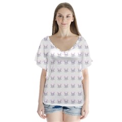 Pink Cute Cat Pattern Flutter Sleeve Top by paulaoliveiradesign