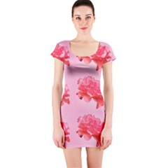 Pink Floral Pattern Short Sleeve Bodycon Dress by paulaoliveiradesign