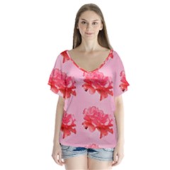 Pink Floral Pattern Flutter Sleeve Top by paulaoliveiradesign
