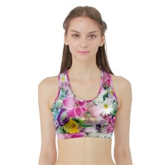 Colorful Flowers Patterns Sports Bra With Border