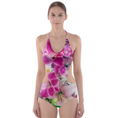 Colorful Flowers Patterns Cut-out One Piece Swimsuit